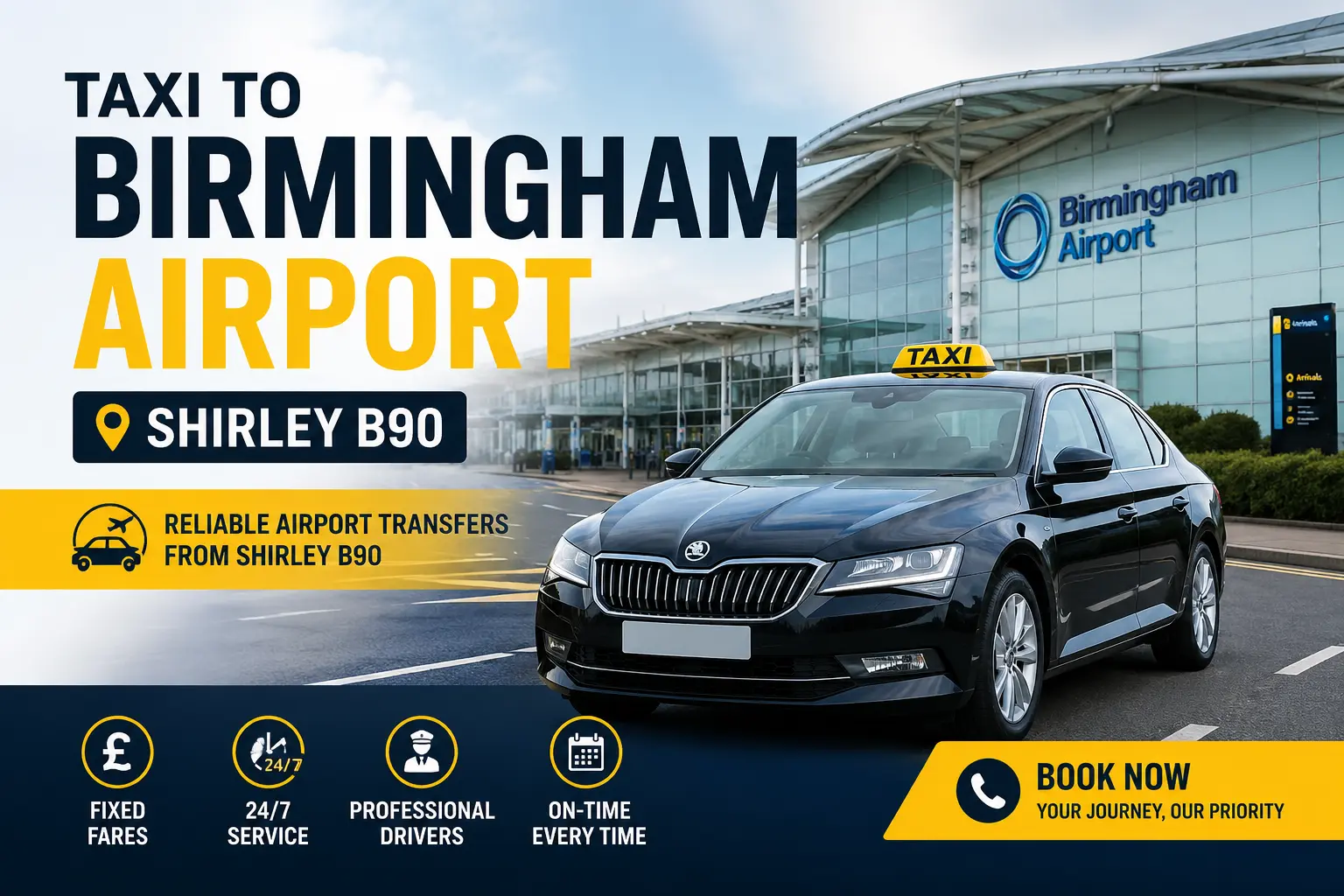 Taxi to Birmingham Airport Shirley B90 | Fixed Fares 24/7